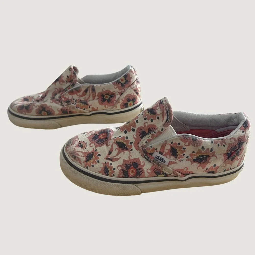 Vans Slip On Sneakers Canvas Toddler 9 Pink Floral Boho Skater